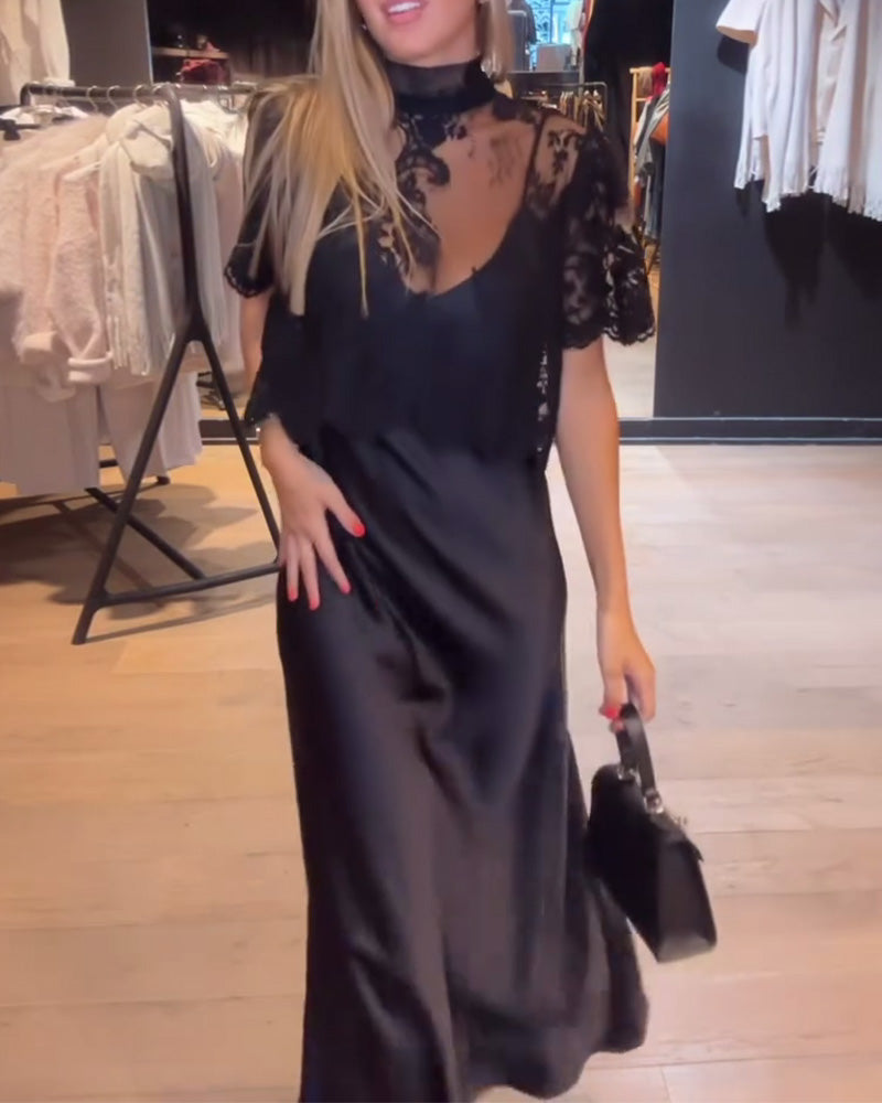 Élina - Ensemble Blouse En Dentelle Et Résille Avec Robe Nuisette Drapée