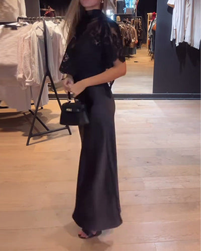 Élina - Ensemble Blouse En Dentelle Et Résille Avec Robe Nuisette Drapée