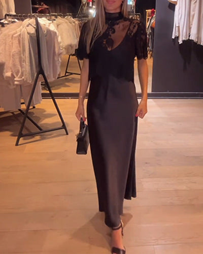 Élina - Ensemble Blouse En Dentelle Et Résille Avec Robe Nuisette Drapée