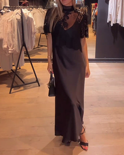 Élina - Ensemble Blouse En Dentelle Et Résille Avec Robe Nuisette Drapée