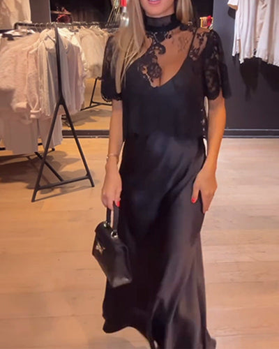 Élina - Ensemble Blouse En Dentelle Et Résille Avec Robe Nuisette Drapée